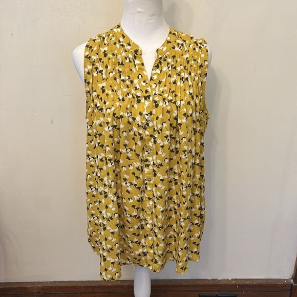 Sunday in Brooklyn yellow black floral sleeveless blouse Size M EUC - Picture 3 of 9
